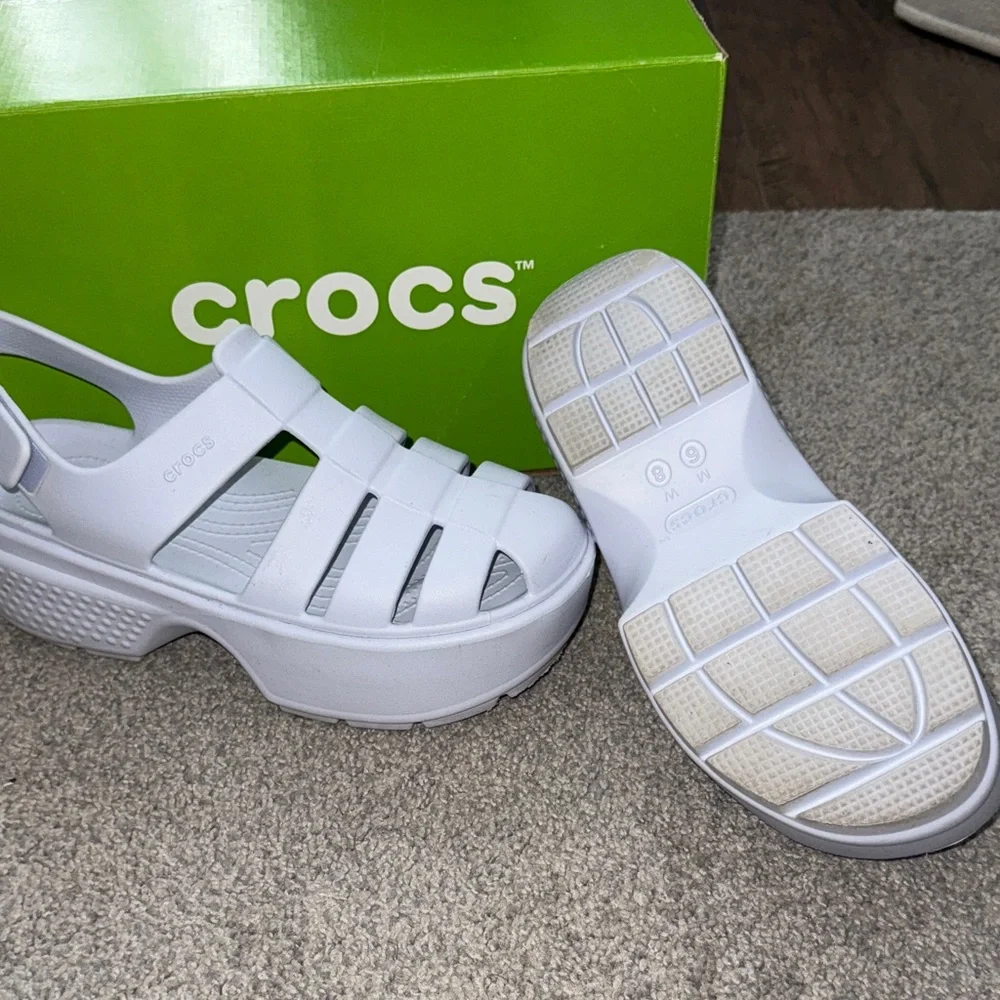 CROCS White/Gray Strap Sandals - Picture 5 of 8